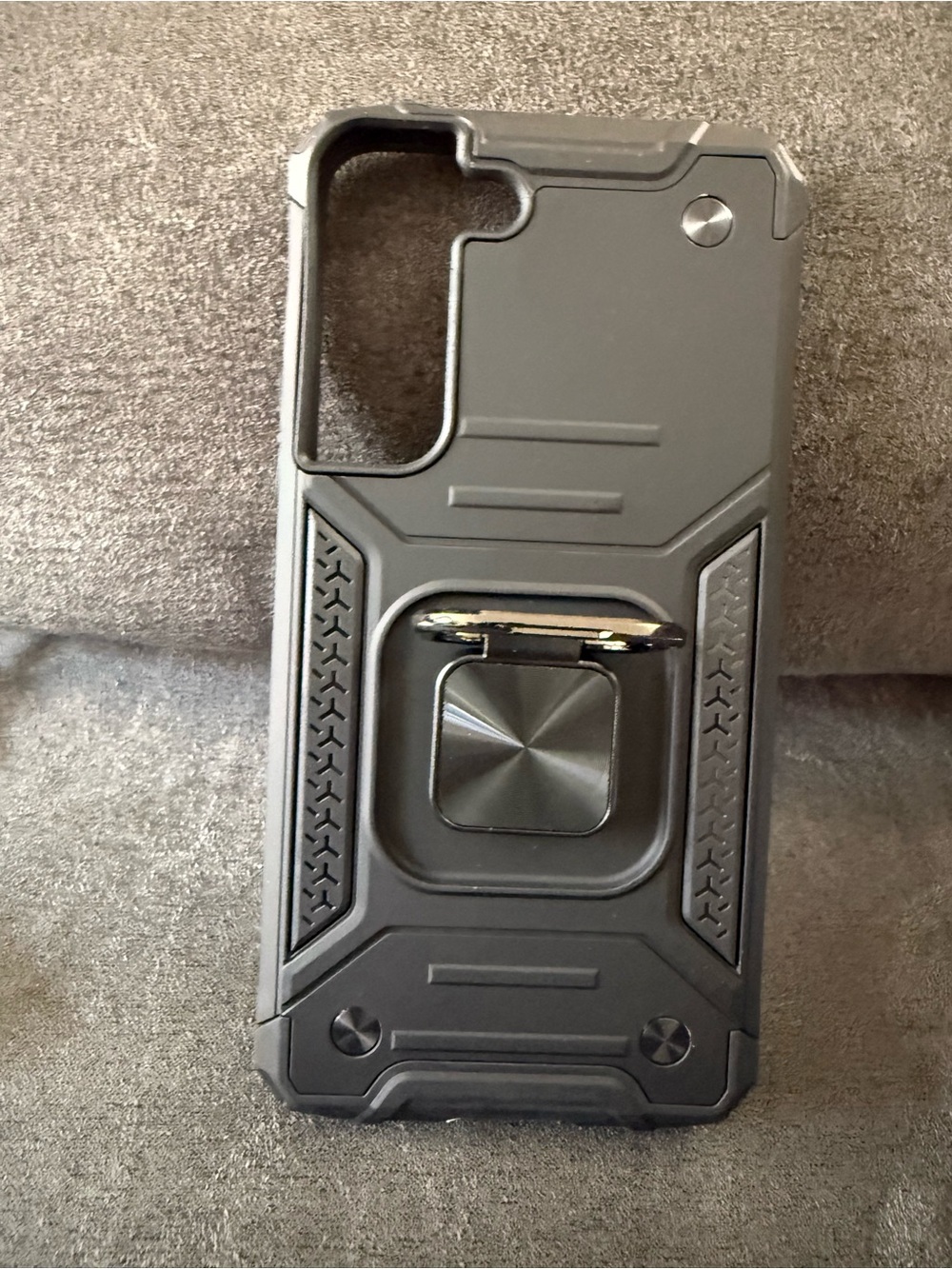 Rugged Black Phone Case with  Built-In Ring Stand